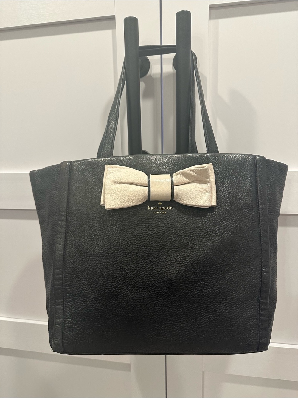 Kate Spade New York Black Pebbled Leather Bow Tote Shoulder Bag